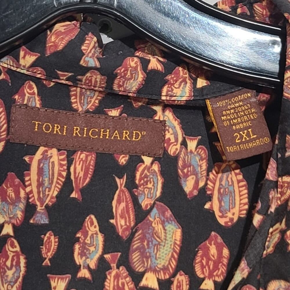 Tori Richard Fish Print Camp Shirt 2X Black GUC Cotton - Picture 3 of 5